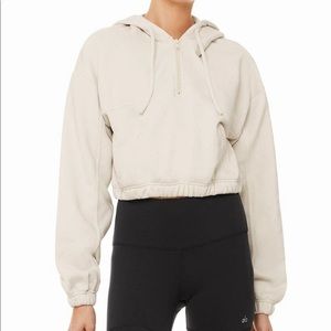 NEW Alo Yoga Stadium Half Zip Hoodie Medium Bone Cream Color